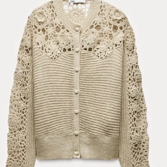 Zara Combination Crochet Knit Jacket - Picture 1 of 4